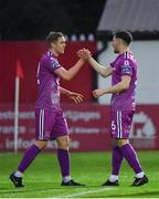 1 April 2019; Georgie Kelly of Dundalk, left, is congratulated by team-mate Jordan Flores after scoring his side's first goal during the EA Sports Cup Second Round match between St. Patrick’s Athletic and Dundalk at Richmond Park in Dublin. Photo by Seb Daly/Sportsfile