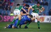 6 April 2019; Braam Steyn of Benetton is tackled by James Tracy, bottom, and Max Deegan of Leinster during the Guinness PRO14 Round 19 match between Leinster and Benetton at the RDS Arena in Dublin. Photo by David Fitzgerald/Sportsfile