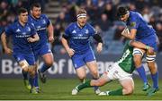6 April 2019; Max Deegan of Leinster is tackled by Sebastian Negri da Ollegio of Benetton during the Guinness PRO14 Round 19 match between Leinster and Benetton at the RDS Arena in Dublin. Photo by David Fitzgerald/Sportsfile