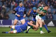 6 April 2019; Marco Zanon of Benetton is tackled by Scott Penny, left, and Mick Kearney of Leinster during the Guinness PRO14 Round 19 match between Leinster and Benetton at the RDS Arena in Dublin. Photo by David Fitzgerald/Sportsfile