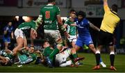 6 April 2019; Joe Tomane of Leinster celebrates as James Lowe scores their side's first try during the Guinness PRO14 Round 19 match between Leinster and Benetton at the RDS Arena in Dublin. Photo by David Fitzgerald/Sportsfile