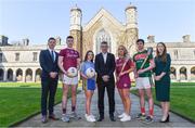10 April 2019; Attendees, from left, Paul Flynn, GPA CEO, Cein Darcy, Galway footballer, Róisín Wynne, Roscommon ladies footballer, John McHale, Professor of Economics and Dean of the College of Business, Public Policy, and Law, at NUI Galway, Lorraine Ryan, Galway camogie player, Daniel Huane, Mayo hurler, and Maria Kinsella, WGPA Chair, at the launch of NUI Galway Scholarships with GPA and WGPA at NUI Galway in Galway. Photo by Piaras Ó Mídheach/Sportsfile