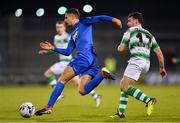 12 April 2019; Zak Elbouzedi of Waterford in action against Joel Coustrain of Shamrock Rovers during the SSE Airtricity League Premier Division match between Shamrock Rovers and Waterford at Tallaght Stadium in Dublin. Photo by Ramsey Cardy/Sportsfile