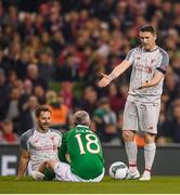 12 April 2019; Robbie Keane of Liverpool FC Legends reacts during the Sean Cox Fundraiser match between the Republic of Ireland XI and Liverpool FC Legends at the Aviva Stadium in Dublin. Photo by Stephen McCarthy/Sportsfile
