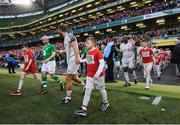 12 April 2019; Liverpool FC Legends and Republic of Ireland XI players walk out prior to the Sean Cox Fundraiser match between the Republic of Ireland XI and Liverpool FC Legends at the Aviva Stadium in Dublin. Photo by Stephen McCarthy/Sportsfile