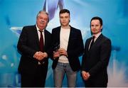 15 April 2019; Thomas Grimes of Mary Immaculate College who was named in the Electric Ireland HE GAA Rising Star Hurling Team of the Year 2019 is presented with his award by John Dwane of Electric Ireland, left, and Michael Hyland, Chairman, Higher Education GAA. The Electric Ireland HE GAA Rising Star Awards was hosted by Electric Ireland Sigerson and Fitzgibbon winners UCC where the overall Footballer and Hurler of the Year were announced as well as the overall Football and Hurling team of the Year for the Electric Ireland Sigerson, Fitzgibbon and Higher Education Championships. #FirstClassRivals Photo by Diarmuid Greene/Sportsfile