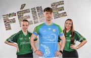 16 April 2019; David Walsh of Cork, with Katie Brennan, aged 13, left, and her sister Amy Brennan, aged 15, from Clogh, Co. Kilkenny,  at the launch of the 2019 John West Féile at Croke Park in Dublin. John West has been a sponsor of the Féile since 2016 and today announced it will continue its support for a further four seasons until 2022. John West is passionate about encouraging children to participate in Gaelic Games and puts an emphasis on the importance natural protein plays in fuelling young athletes #YourNaturalProteinPitstop. Photo by Sam Barnes/Sportsfile