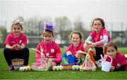 18 April 2019; Aviva Soccer Sisters Camps kicked off on Monday, April 15 in venues nationwide across the Easter holidays for girls aged 6-14, with over 5,317 registrations so far. Participating clubs will be given the opportunity to play in Aviva Stadium at the Aviva Dream Camp on May 29. All clubs will be entered into a draw to be held on Aviva Ireland social media channels on April 29. See Aviva Ireland social channels and #SafeToDream to find out more. Participants, from left, Sally O'Halloran, age 6, Shauna Joyce, age 8, Penny Roche, age 7, Keris Uzell, age 7, and Sarah McGilligan, age 8, during the Aviva Soccer Sisters Camp at Irishtown Centre in Ringsend, Dublin. Photo by Stephen McCarthy/Sportsfile
