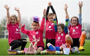 18 April 2019; Aviva Soccer Sisters Camps kicked off on Monday, April 15 in venues nationwide across the Easter holidays for girls aged 6-14, with over 5,317 registrations so far. Participating clubs will be given the opportunity to play in Aviva Stadium at the Aviva Dream Camp on May 29. All clubs will be entered into a draw to be held on Aviva Ireland social media channels on April 29. See Aviva Ireland social channels and #SafeToDream to find out more. Participants, from left, Sally O'Halloran, age 6, Shauna Joyce, age 8, Sarah McGilligan, age 8, Penny Roche, age 7, and Keris Uzell, age 7, during the Aviva Soccer Sisters Camp at Irishtown Centre in Ringsend, Dublin. Photo by Stephen McCarthy/Sportsfile