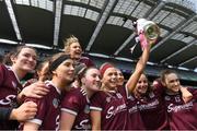 31 March 2019; Galway captain Sarah Dervan lifts the cup during the celebrations after the Littlewoods Ireland Camogie League Division 1 Final match between Kilkenny and Galway at Croke Park in Dublin. Photo by Piaras Ó Mídheach/Sportsfile