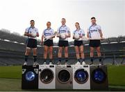 18 April 2019; Shane Mulligan of Mullinalaghta GAA Club, Longford, Grace Walsh of Tullaroan GAA Club, Kilkenny, Conor McGill of Ratoath GAA Club, Meath, Lauren Magee of Kilmacud Crokes GAA Club, Dublin, and Martin Kavanagh of St Mullins GAA Club, Carlow, at the launch of the Beko Club Bua programme 2019, the quality mark for Leinster GAA clubs. For more information visit leinstergaa.ie/club-bua/. Photo by Stephen McCarthy/Sportsfile