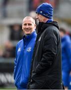 27 April 2019; Leinster Senior coach Stuart Lancaster, left, and Head coach Leo Cullen prior to the Guinness PRO14 Round 21 match between Ulster and Leinster at the Kingspan Stadium in Belfast. Photo by Oliver McVeigh/Sportsfile