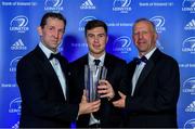 28 April 2019; Luke McGrath is presented with the BearingPoint Tackle of the year award by Eric Conway, left, Managing Partner, BearingPoint Ireland, in the company of Leinster Branch President Lorcan Balfe. The Leinster Rugby Awards Ball, taking place at the InterContinental Dublin and MC’d by Darragh Maloney, were a celebration of the 2018/19 Leinster Rugby season to date and over the course of the evening Leinster Rugby acknowledged the contributions of departees Seán O’Brien, Jack McGrath, Noel Reid, Mick Kearney, Nick McCarthy, Tom Daly and Ian Nagle. Former Leinster, Ireland and British & Irish Lions player Paul Dean was inducted into the Guinness Hall of Fame. Some of the other Award winners on the night included; St. Michael’s College (Deep River Rock School of the Year), Larry Halpin, Terenure College (Beauchamps Contribution to Leinster Rugby Award), Naas RFC (CityJet Senior Club of the Year), Patrician Secondary School Newbridge (Irish Independent Development School of the Year Award), Suttonians RFC (Bank of Ireland Junior Club of the Year) and Sene Naoupu (Energia Women’s Rugby Award). Photo by Brendan Moran/Sportsfile