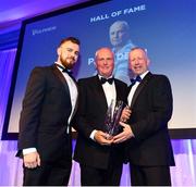 28 April 2019; Paul Dean is presented with the Guinness Hall of Fame award by Paddy Carberry, Sponsorship Manager, Diageo. The Leinster Rugby Awards Ball, taking place at the InterContinental Dublin and MC’d by Darragh Maloney, were a celebration of the 2018/19 Leinster Rugby season to date and over the course of the evening Leinster Rugby acknowledged the contributions of departees Seán O’Brien, Jack McGrath, Noel Reid, Mick Kearney, Nick McCarthy, Tom Daly and Ian Nagle. Former Leinster, Ireland and British & Irish Lions player Paul Dean was inducted into the Guinness Hall of Fame. Some of the other Award winners on the night included; St. Michael’s College (Deep River Rock School of the Year), Larry Halpin, Terenure College (Beauchamps Contribution to Leinster Rugby Award), Naas RFC (CityJet Senior Club of the Year), Patrician Secondary School Newbridge (Irish Independent Development School of the Year Award), Suttonians RFC (Bank of Ireland Junior Club of the Year) and Sene Naoupu (Energia Women’s Rugby Award). Photo by Ramsey Cardy/Sportsfile