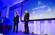 28 April 2019; Leinster Rugby departee Sean O'Brien is interviewed on stage by MC Darragh Moloney. The Leinster Rugby Awards Ball, taking place at the InterContinental Dublin and MC’d by Darragh Maloney, were a celebration of the 2018/19 Leinster Rugby season to date and over the course of the evening Leinster Rugby acknowledged the contributions of departees Seán O’Brien, Jack McGrath, Noel Reid, Mick Kearney, Nick McCarthy, Tom Daly and Ian Nagle. Former Leinster, Ireland and British & Irish Lions player Paul Dean was inducted into the Guinness Hall of Fame. Some of the other Award winners on the night included; St. Michael’s College (Deep River Rock School of the Year), Larry Halpin, Terenure College (Beauchamps Contribution to Leinster Rugby Award), Naas RFC (CityJet Senior Club of the Year), Patrician Secondary School Newbridge (Irish Independent Development School of the Year Award), Suttonians RFC (Bank of Ireland Junior Club of the Year) and Sene Naoupu (Energia Women’s Rugby Award). Photo by Ramsey Cardy/Sportsfile