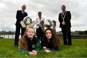 1 May 2019; In attendance at the 2019 Fota Island Resort FAI Gaynor Tournament launch at City Hall in Merchants Quay, Limerick, are Limerick County player Laoise Browne, left, and Limerick Desmond League player Chloe O'Keeffe, along with Fergal Harte, Fota Collection, Niamh O'Donoghue, FAI board member, and Cllr James Collins, Mayor of Limerick City and County. Photo by Diarmuid Greene/Sportsfile