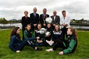 1 May 2019; In attendance at the 2019 Fota Island Resort FAI Gaynor Tournament launch at City Hall in Merchants Quay, Limerick, are Limerick Desmond League players Chloe O'Keeffe, Lorna Healy, and Nicole McNamara, Limerick County players and Emma Kett, Siobhan Cooke and Laoise Browne, along with Sue Ronan, FAI Head of Womens Football, Fergal Harte, Fota Collection, Cllr James Collins, Mayor of Limerick City and County, Dave Connell, FAI head of Womens Underage Development, and Niamh O'Donoghue, FAI board member. Photo by Diarmuid Greene/Sportsfile