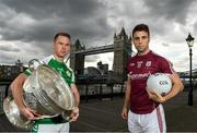 2 May 2019; Liam Gavaghan of London, left, and Paul Conroy of Galway in attendance during the Sam Maguire coming ‘home’ to London as GAA and Tourism Ireland mark the start of Championship 2019 at St Katharine Docks in London, England. Photo by Harry Murphy/Sportsfile