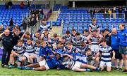 6 May 2019; Athy players celebrate with the cup after the Leinster Rugby U15 McAuley Cup match between Athy and Mullingar at Energia Park in Dublin. Photo by Eóin Noonan/Sportsfile