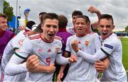 7 May 2019; András Németh of Hungary, second right, celebrates with team-mates after scoring his side's second goal during the 2019 UEFA European Under-17 Championships Group C match between Iceland and Hungary at Home Farm FC in Whitehall, Dublin. Photo by Seb Daly/Sportsfile