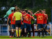 7 May 2019; Pablo Moreno Taboada of Spain celebrates with team-mates after scoring his side's first goal during the 2019 UEFA European Under-17 Championships Group D match between Spain and Germany at Regional Sports Centre in Waterford. Photo by Eóin Noonan/Sportsfile