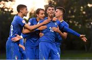 10 May 2019; Sebastiano Esposito of Italy celebrates with team-mates after scoring his side's fourth goal of the game during the 2019 UEFA European Under-17 Championships Group D match between Italy and Spain at UCD Bowl in Dublin. Photo by Eóin Noonan/Sportsfile