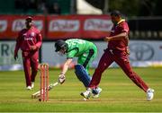 11 May 2019; Shannon Gabriel of West Indies attempts to run-out Kevin O’Brien of Ireland during the One Day International match between Ireland and West Indies at Malahide Cricket Ground, Malahide, Dublin.  Photo by Seb Daly/Sportsfile