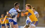 11 May 2019; Tadhg O'hUallachain of Waterford in action against Aaron Fitzgerald of Clare during the Munster GAA Football Senior Championship quarter-final match between Clare v Waterford at Cusack Park in Ennis, Clare. Photo by Sam Barnes/Sportsfile