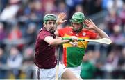 12 May 2019; Brian Concannon of Galway in action against David English of Carlow during the Leinster GAA Hurling Senior Championship Round 1 match between Galway and Carlow at Pearse Stadium in Galway. Photo by Piaras Ó Mídheach/Sportsfile