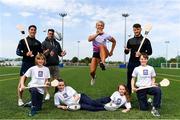 16 May 2019; In attendance during the Aldi Community Games Festival Launch are, from left, Sean Finn of Limerick, Marcus Southern, aged 11, former Munster rugby player, Ronan O'Mahony, Shannon Sweeny aged, 12, hurdler Sarah Lavin, Olivia Flannery, aged 10, Tom Morrissey  of Limerick and Daragh Horgan, aged 11, at Maguires Field, University of Limerick in Limerick. Photo by Sam Barnes/Sportsfile