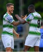 17 May 2019; Daniel Carr of Shamrock Rovers celebrates with Lee Grace, left, after scoring his side's first goal of the game during the SSE Airtricity League Premier Division match between UCD and Shamrock Rovers at UCD Bowl in Dublin. Photo by Ramsey Cardy/Sportsfile