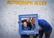 18 May 2019; Jennifer Malone from Clane, Co. Kildare poses for a photo in autograph alley with Rob Kearney, Adam Byrne and Conor O'Brien of Leinster at the Guinness PRO14 semi-final match between Leinster and Munster at the RDS Arena in Dublin. Photo by Harry Murphy/Sportsfile