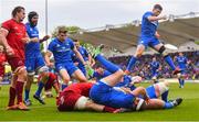 18 May 2019; Leinster players celebrate a try by Seán Cronin, below, during the Guinness PRO14 semi-final match between Leinster and Munster at the RDS Arena in Dublin. Photo by Ramsey Cardy/Sportsfile