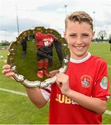 18 may 2019; Longford Captain Kyle Russell holds the Subway Plate after winning the U12 SFAI Subway Plate National Final match between NDSL and Longford in Gainstown, Mullingar, Co. Westmeath. Photo by Oliver McVeigh/Sportsfile