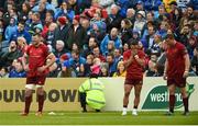 18 May 2019; Munster players Andrew Conway, Peter O'Mahony, Alby Mathewson, and Stephen Archer react after conceding their side's second try during the Guinness PRO14 semi-final match between Leinster and Munster at the RDS Arena in Dublin. Photo by Diarmuid Greene/Sportsfile