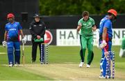 19 May 2019; Mark Adair of Ireland celebrates after taking a wicket during the One-Day International between Ireland and Afghanistan at Stormont in Belfast. Photo by Oliver McVeigh/Sportsfile