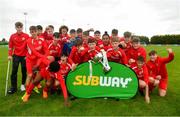 19 May 2019; The Cork team celebrate following the Under 16 SFAI Subway Championship Final match between DDSL and Cork at Mullingar Athletic in Gainstown, Westmeath. Photo by Ramsey Cardy/Sportsfile