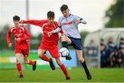 19 May 2019; Joey Reynolds of DDSL in action against Cormaic Kelly of Cork during the Under 16 SFAI Subway Championship Final match between DDSL and Cork at Mullingar Athletic in Gainstown, Westmeath. Photo by Ramsey Cardy/Sportsfile