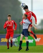 19 May 2019; Jack Cunningham of DDSL in action against Conor Hanley of Cork during the Under 16 SFAI Subway Championship Final match between DDSL and Cork at Mullingar Athletic in Gainstown, Westmeath. Photo by Ramsey Cardy/Sportsfile