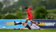 19 May 2019; Jack Dawson of Cork is tackled by Evan Laughlin of DDSL during the Under 16 SFAI Subway Championship Final match between DDSL and Cork at Mullingar Athletic in Gainstown, Westmeath. Photo by Ramsey Cardy/Sportsfile