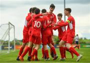 19 May 2019; Cork players celebrate a goal by Shayne Browne during the Under 16 SFAI Subway Championship Final match between DDSL and Cork at Mullingar Athletic in Gainstown, Westmeath. Photo by Ramsey Cardy/Sportsfile
