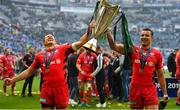 11 May 2019; Alex Goode, left, and Sean Maitland of Saracens celebrate with the cup after the Heineken Champions Cup Final match between Leinster and Saracens at St James' Park in Newcastle Upon Tyne, England. Photo by Brendan Moran/Sportsfile