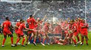 11 May 2019; The Saracens team celebrate with the cup after the Heineken Champions Cup Final match between Leinster and Saracens at St James' Park in Newcastle Upon Tyne, England. Photo by Brendan Moran/Sportsfile