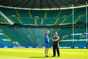 24 May 2019; Leinster head coach Leo Cullen, left, in conversation with Glasgow Warriors head coach Dave Rennie during a photocall ahead of the Guinness PRO14 Final at Celtic Park in Glasgow, Scotland. Photo by Ramsey Cardy/Sportsfile