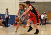 25 May 2019; Aisling Jordan from Oranmore, Co. Galway and Ellie Mai Walsh from Castleisland, Co. Kerry, competing in the Basketball Under 13 and Over 10 Girls  event during Day 1 of the Aldi Community Games May Festival, which saw over 3,500 children take part in a fun-filled weekend at the University of Limerick. Photo by Harry Murphy/Sportsfile