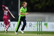 5 May 2019; Sophie McMahon of Ireland celebrates taking the wicket of Britney Cooper of West Indies, caught by Lara Maritz, during the T20 International between Ireland and West Indies at the YMCA Cricket Ground, Ballsbridge, Dublin.  Photo by Brendan Moran/Sportsfile