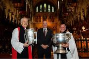 26 May 2019; In attendance at a Ecumenical Service celebrating contribution to the GAA of all faiths at St Patrick's Cathedral in Dublin, are, from left, Archbishop of Dublin Michael Jackson, Uachtaráin Cumann Lúthchleas Gael John Horan, and Rev Charles Mullen, Dean's Vicar of St Patrick's Cathedral. Photo by Ramsey Cardy/Sportsfile