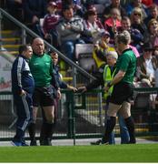 26 May 2019; Wexford manager Davy Fitzgerald is sent to the stand by referee Johnny Murphy during the Leinster GAA Hurling Senior Championship Round 3A match between Galway and Wexford at Pearse Stadium in Galway. Photo by Stephen McCarthy/Sportsfile