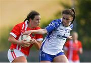 26 May 2019; Orlagh Farmer of Cork in action against Kellyann Hogan of Waterford during the TG4 Munster Ladies Senior Football Championship Round 2 match between Cork and Waterford at Cork Institute of Technology in Cork. Photo by Eóin Noonan/Sportsfile