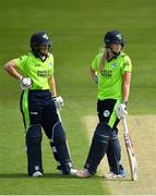 5 May 2019; Shauna Kavanagh, left, and Kim Garth of Ireland during the T20 International between Ireland and West Indies at the YMCA Cricket Ground, Ballsbridge, Dublin.  Photo by Brendan Moran/Sportsfile